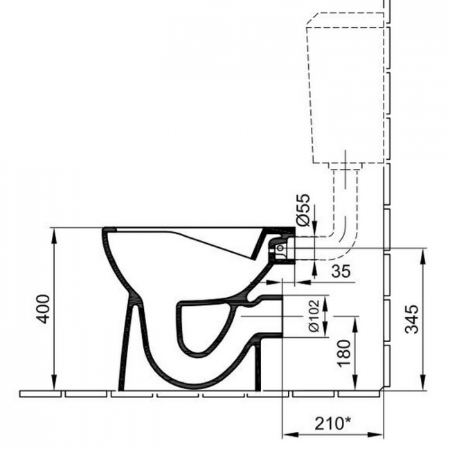 ALFÖLDI Bázis WC lapos hátsó CleanFlush fehér 7095 R0 01 rajz2