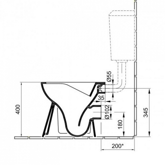 Alföldi Bázis mélyöblítésű WC hátsó kifolyás CleanFlush 7093 R0 01 rajz2